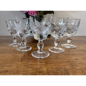 Astra Trillium Hand Cut Crystal Cordial Glasses Germany Vintage Floral Etched